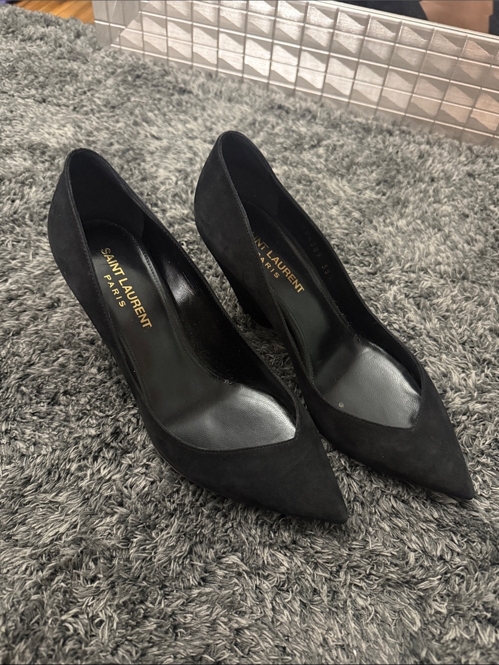 Saint Laurent Black Suede Pointed Pump Heels